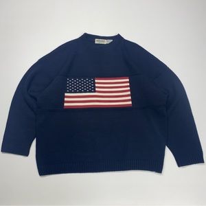 Vintage New Era USA Flag Heavy Knit Acrylic USA Made Navy Sweater Size XL